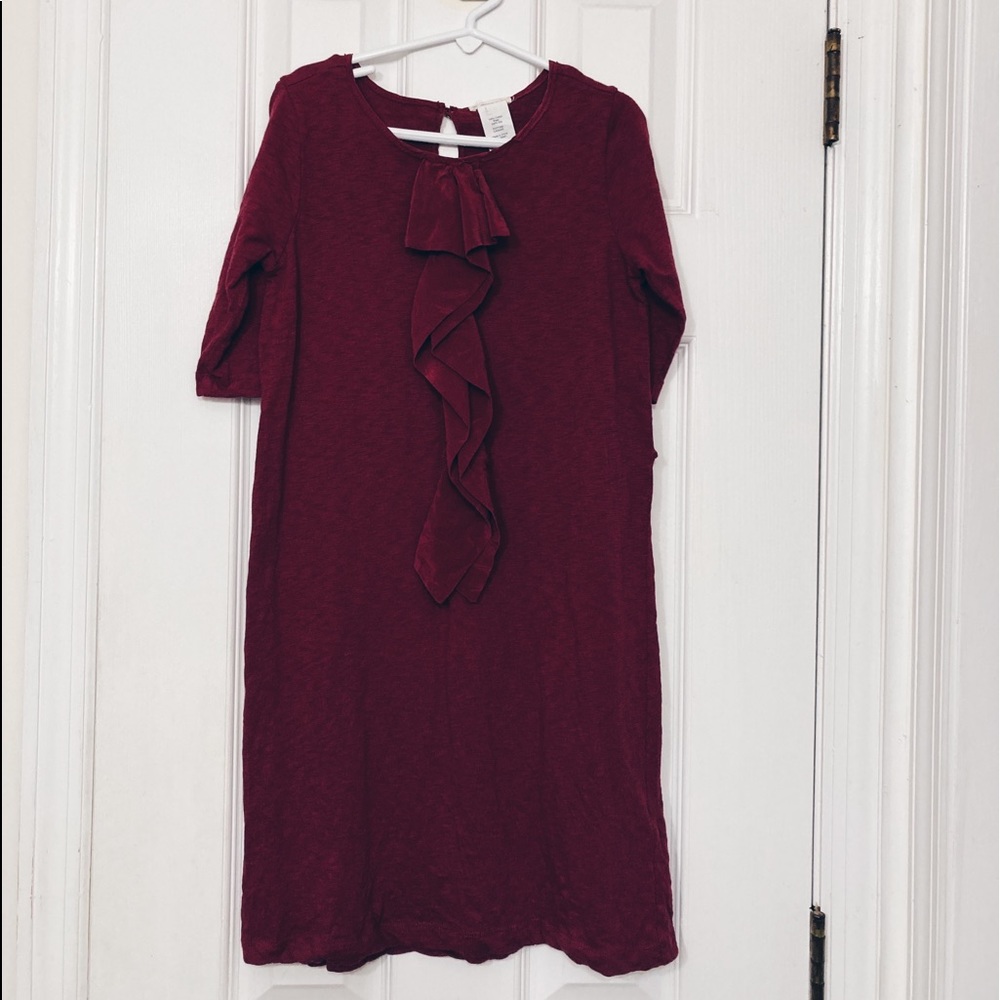 Crewcuts • Ruffle Front 3/4 Sleeve Dress Burgundy Girls Size 8 EUC